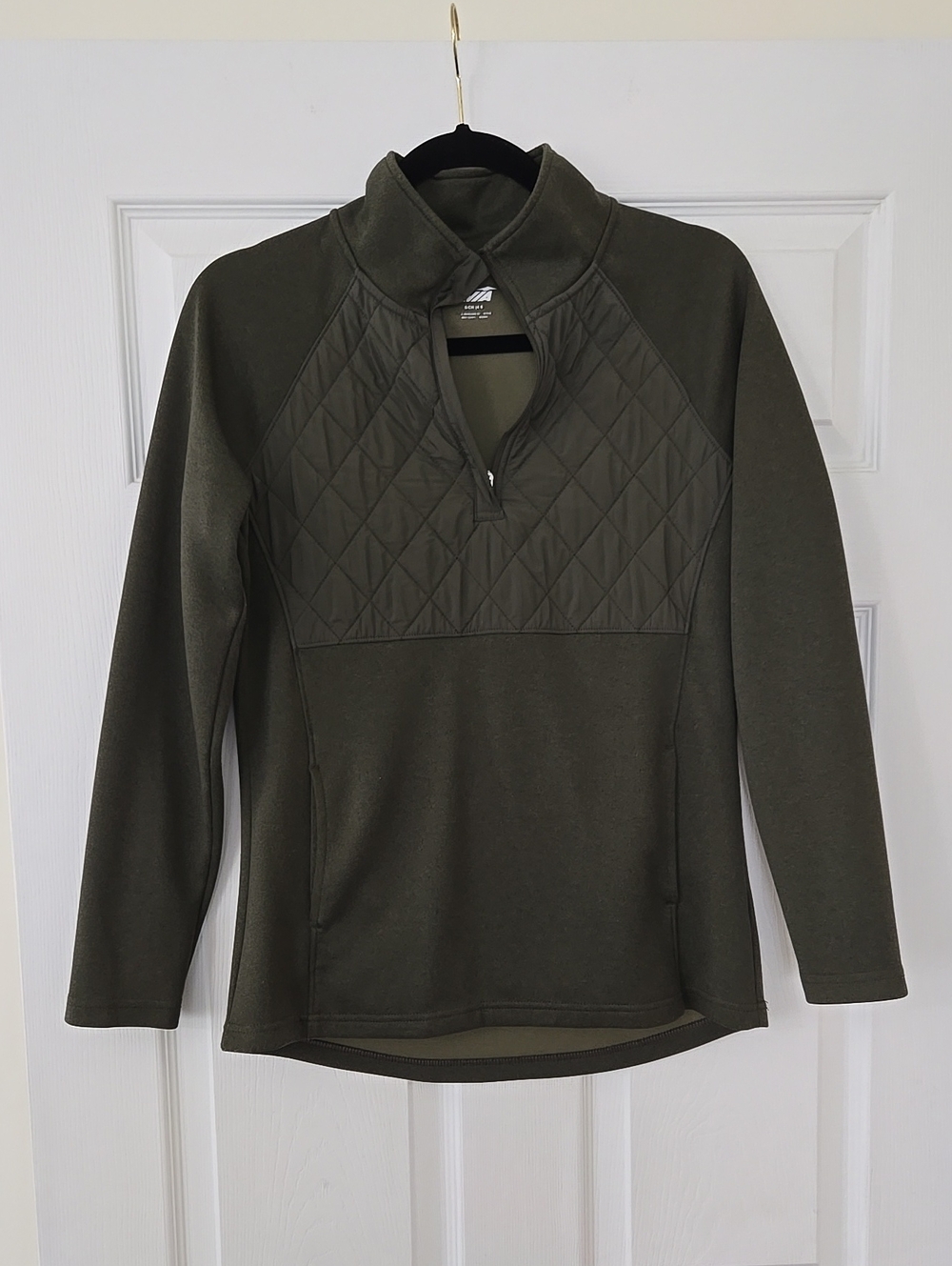 Avia Quilted Front Olive Green Half-Zip Women's Pullover Sweatshirt